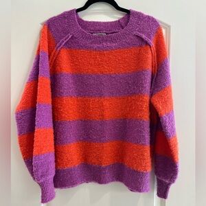 eesome Purple and Orange Striped Fuzzy Sweater